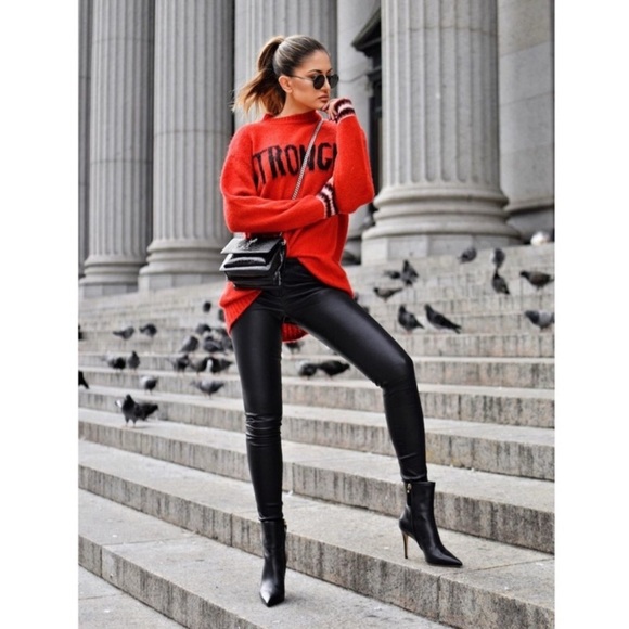 Alice & Olivia Maddox Chain Link Side Detail Lamb Skin Leather Legging Pants 4 - Picture 1 of 12